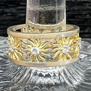 Gold Plated Sunburst/Star Moon Ring/ Band- Sterling Silver Men&Women Size 9